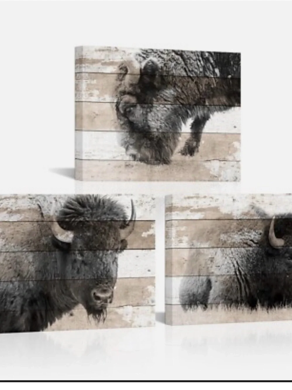 KLVOS 3 pcs Rustic Bison Wall Art - Neutral Tones